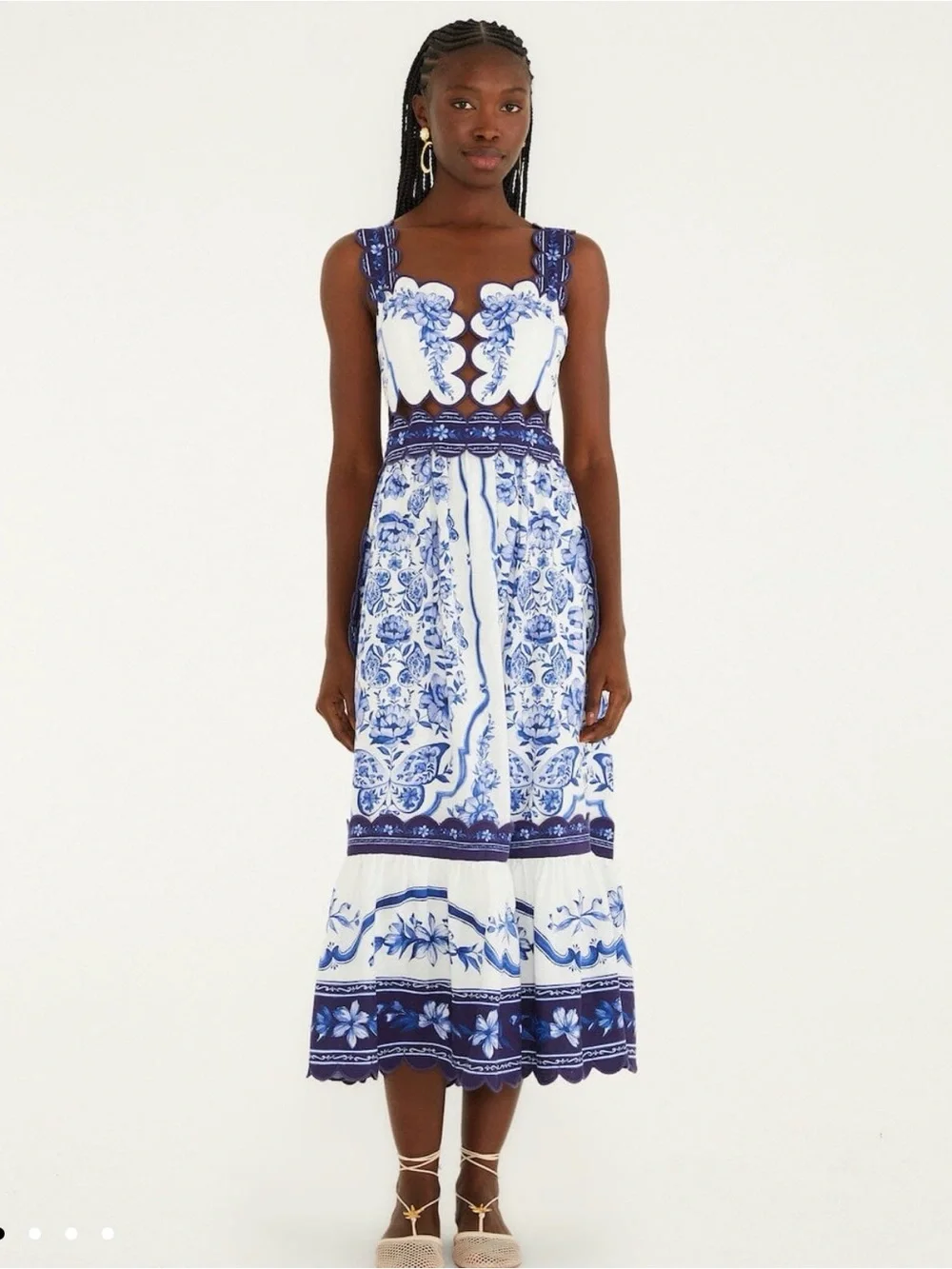 FARM Rio Porcelain Garden blue white floral Midi Dress NWT